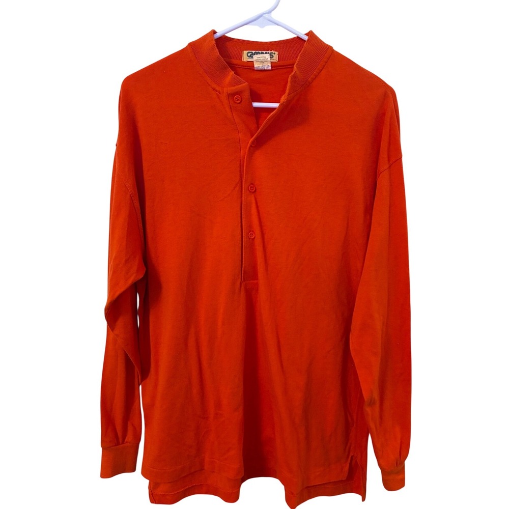 Vintage Campus Mens Orange Long Sleeve Henley Shirt 100% Cotton Large